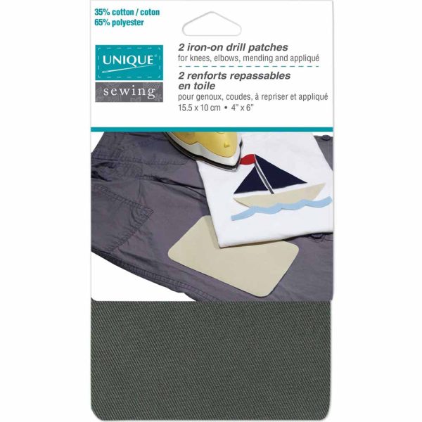 UNIQUE SEWING Drill Patch Grey - 10 x 15cm (4  x 6 ) - 2pcs Online Sale