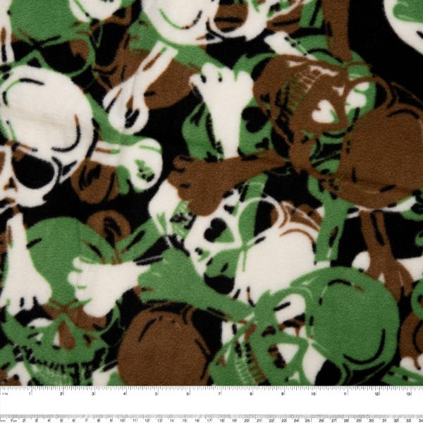 Anti Pill Fleece Print - FRESH - Skull - Green on Sale