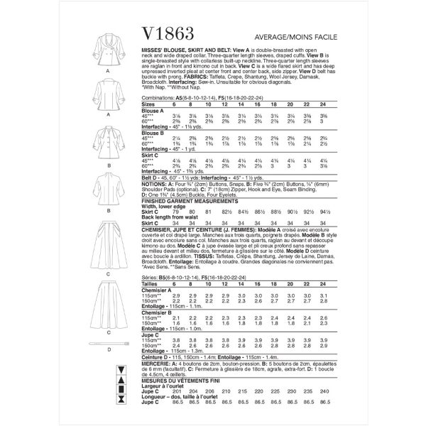 V1863 Misses  Blouse, Skirt and Belt Online Sale