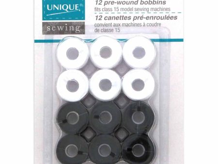 UNIQUE SEWING Pre-Wound Reusable Bobbins Black & White - 12pcs For Cheap