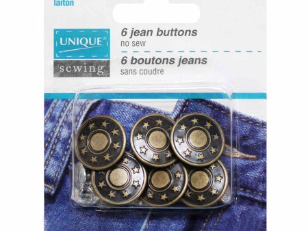 UNIQUE SEWING Jean Buttons No Sewing - Antique Brass Stars - 6pcs. - 17mm (⅝ ) For Cheap