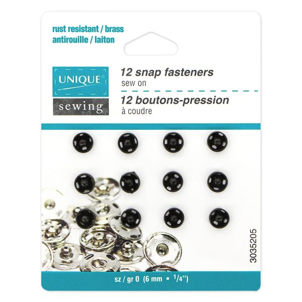 UNIQUE SEWING Snap Fasteners Black - size 0   6mm (¼ ) -12 sets Online Sale