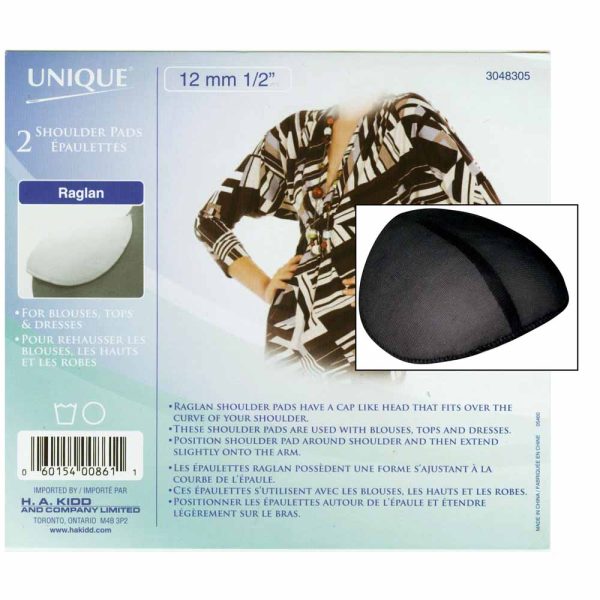 UNIQUE SEWING Covered Raglan Shoulder Pads Black - 12mm (½ ) - 2pcs on Sale