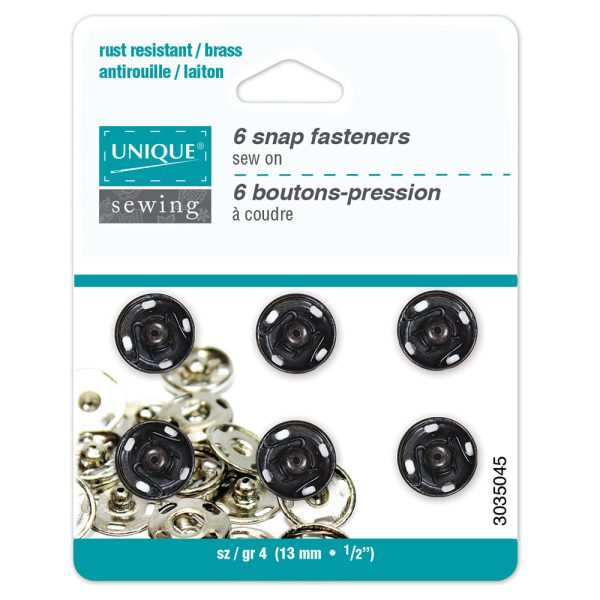 UNIQUE SEWING Snap Fasteners Black - size  4   13mm (½ )- 6 sets For Cheap