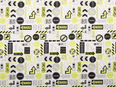 CAMELOT Quilting cotton - On the move collection - Traffic signs - White on Sale