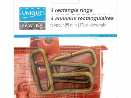 UNIQUE SEWING Rectangle Rings - 25mm (1 ) - Antique Gold - 4 pcs. For Discount