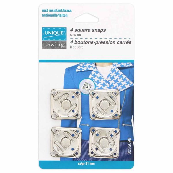 UNIQUE SEWING Square Snap Fasteners - 21mm (⅞ ) - Silver - 4 sets Supply