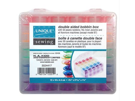 UNIQUE SEWING Double Sided 50pc Bobbin Box with 50 plastic bobbins included For Cheap