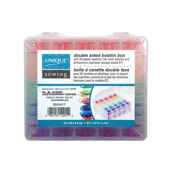 UNIQUE SEWING Double Sided 50pc Bobbin Box with 50 plastic bobbins included For Cheap