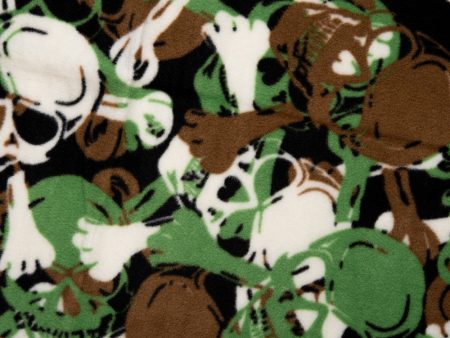 Anti Pill Fleece Print - FRESH - Skull - Green on Sale