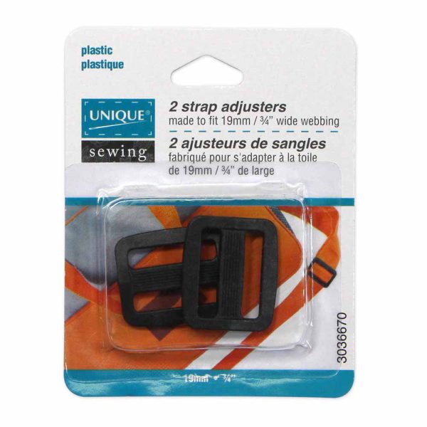 UNIQUE SEWING Strap Adjuster - Plastic - 19mm (¾ ) - Black - 2 pcs Online now