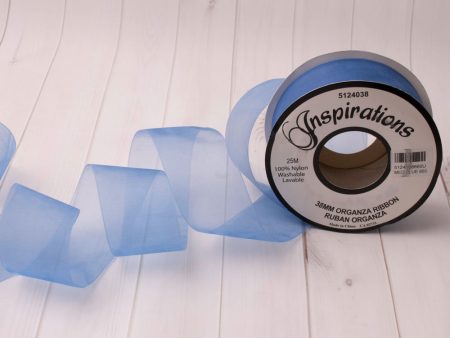 38mm Organza Ribbon - Medium Blue Cheap