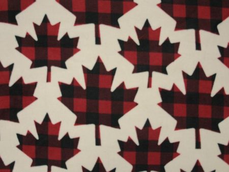 Canadiana Fleece Prints - Buffalo Plaid - Maple Leaf - Red on Beige Online Sale