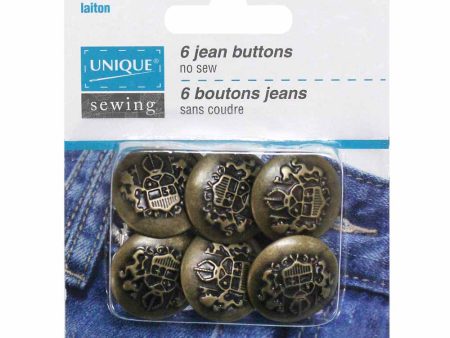 UNIQUE SEWING Jean Buttons No Sewing - Antique Brass Emblem - 6pcs. - 20mm (¾ ) on Sale