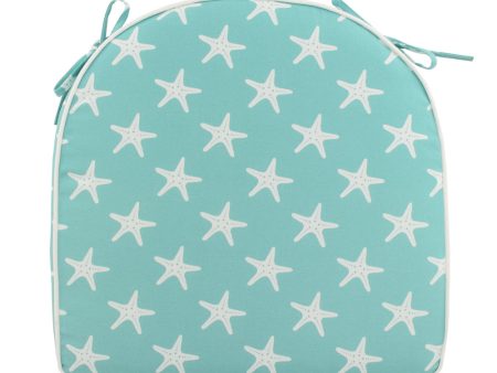 Indoor Outdoor chair pad cushion - Starfish - Aqua - 18 x 18 x 1.5   on Sale